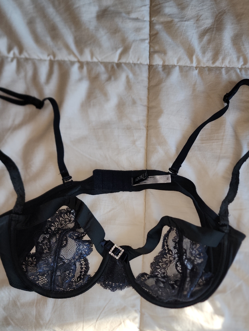Adore Me Black Lace Underwire Bra with Decorative Buckle